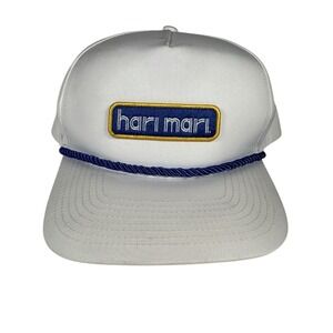 Hari Mari White Rope Snapback Hat Blue Logo Patch Yellow Underbrim Adjustable